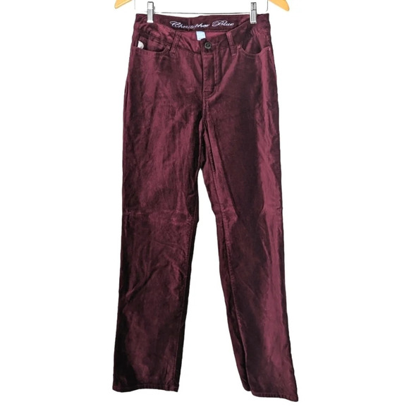 Christopher Blue Vintage Velvet Burgundy Straight Leg Chic Jeans Pants Size 4 - Picture 1 of 9